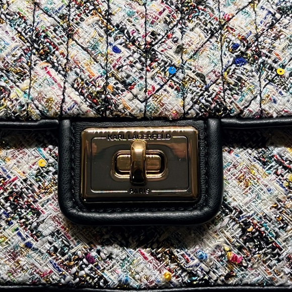 Karl Lagerfeld Paris Agyness Tweed Multi Flap Crossbody Bag Purse NWT $248 - Picture 7 of 8